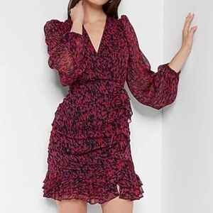 Express Red and Black Long Sleeve Dress